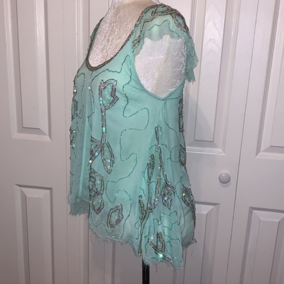 FREE PEOPLE Titan's Treasure Boho Angel Mint Green Embellished Tunic NWOT RARE - Picture 12 of 16